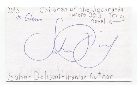 Sahar Delijani Signed 3x5 Index Card Autographed Signature Author 