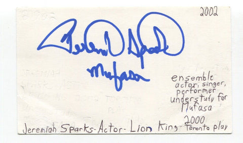 Jeremiah Sparks Signed Index Card Autograph Actor Daniel Tiger Trailer Park Boys