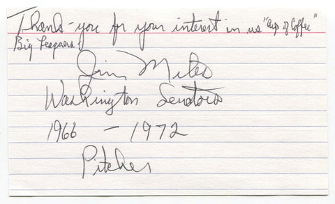 Jim Miles Signed 3x5 Index Card Autographed MLB Baseball Washington Senators