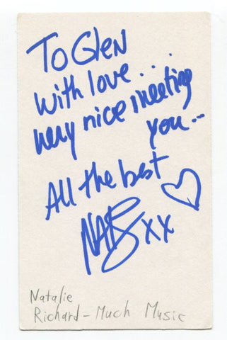 Natalie Richard Signed 3x5 Index Card Autographed Actress VJ MuchMusic