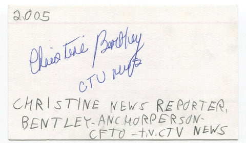 Christine Bentley Signed 3x5 Index Card Autographed Signature Journalist Anchor