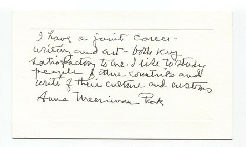Anne Merriman Peck Signed Card Autographed Signature Artist Illustrator