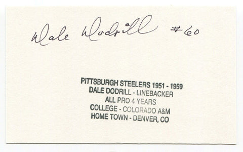 Dale Dodrill Signed 3x5 Index Card Autographed NFL Football Pittsburgh Steelers