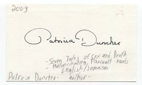 Patricia Duncker Signed 3x5 Index Card Autographed Signature Author Writer