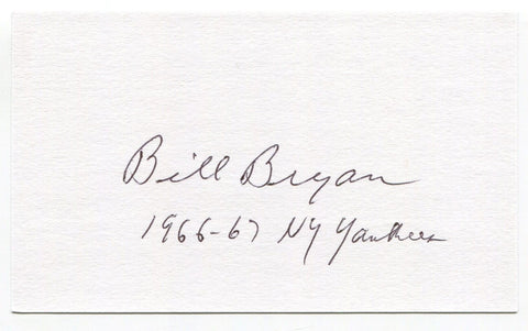 Billy Bryan Signed 3x5 Index Card Autographed Baseball MLB New York Yankees