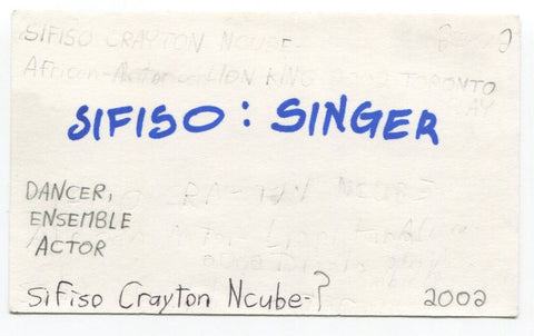 Sifiso Crayton Ncube Signed 3x5 Index Card Autographed Actor Lion King