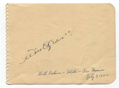 Will Osborne Signed Album Page Autographed 1942 Signature