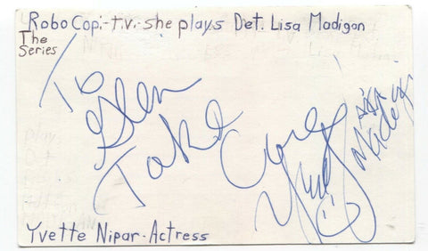 Yvette Nipar Signed 3x5 Index Card Autographed Signature Actress Ski Patrol