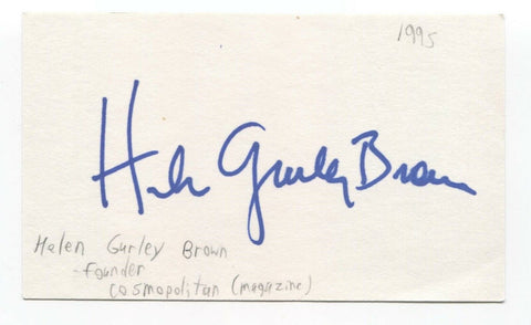 Helen Gurley Brown Signed 3x5 Index Card Autographed Signature Cosmopolitan