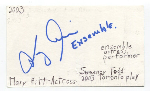 Mary Pitt Signed 3x5 Index Card Autographed Actress Orphan Black Degrassi