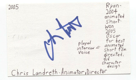 Chris Landreth Signed 3x5 Index Card Autograph Signature Animator Director