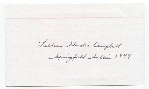 Lillian "Pete" Shadic Campbell Signed 3x5 Index Card Autographed Baseball AAGPBL