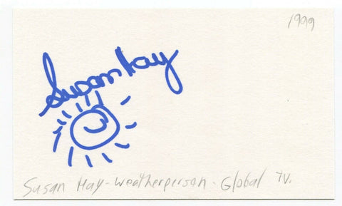 Susan Hay Signed 3x5 Index Card Autographed Signature Weatherperson Host