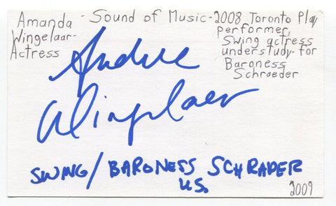 Andrea Wingelaar Signed 3x5 Index Card Autographed Actress Sound Of Music