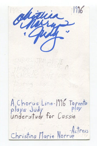 Christina Marie Norrup Signed 3x5 Index Card Autographed Actress The Producers