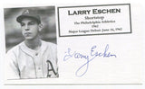 Larry Eschen Signed 3x5 Index Card MLB Baseball 1942 Debut Athletics