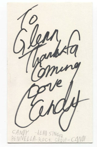 Candi And The Backbeat - Candy Pennella Signed 3x5 Index Card Autographed Band
