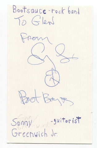 Bootsauce Sonny Greenwich Jr. Signed 3x5 Index Card Autographed Signature