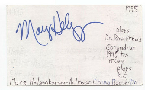 Marg Helgenberger Signed 3x5 Index Card Autographed Actress China Beach CSI