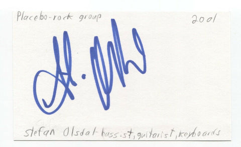 Placebo - Stefan Olsdal Signed Index 3x5 Card Autographed Signature Band