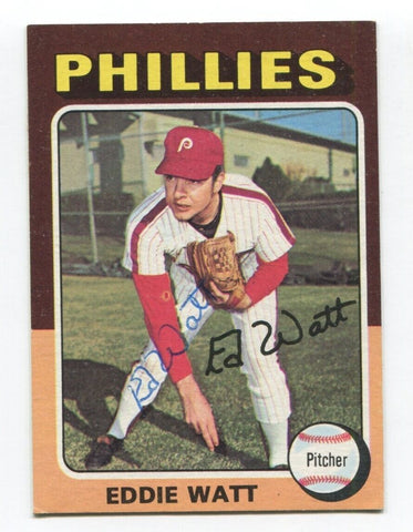 1975 Topps Eddie Watt Signed Card Baseball Autographed AUTO #374