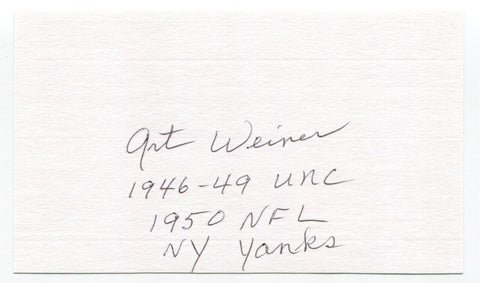 Art Weiner Signed 3x5 Index Card Autograph Football NFL New York Yanks CFHOF