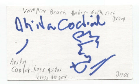 Vampire Beach Babes - Anita Cocktail - Signed Index 3x5 Card Autographed Band