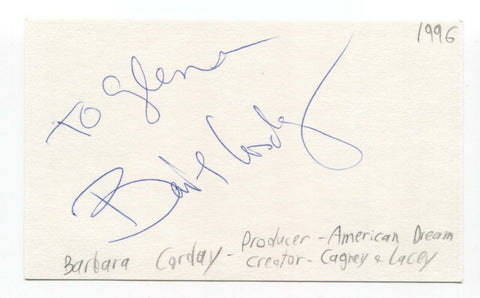 Barbara Corday Signed 3x5 Index Card Autographed Signature Producer