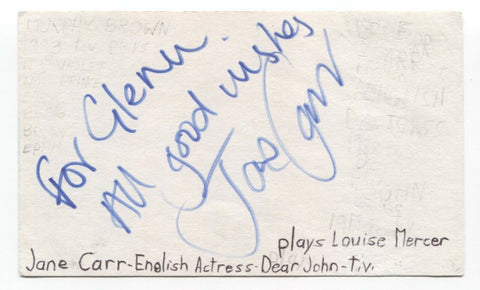 Jane Carr Signed 3x5 Index Card Autographed Signature Actress