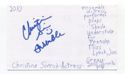 Christina Sivrich Signed 3x5 Index Card Autographed Actress Jelly Ben And Pogo