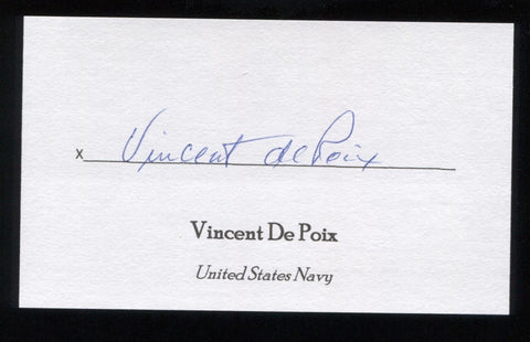 Vincent de Poix Signed 3x5 Index Card Signature Autographed Navy Vice Admiral