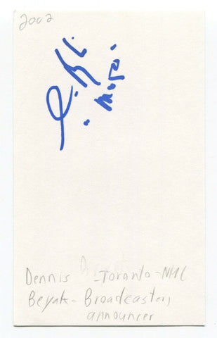 Dennis Beyak Signed 3x5 Index Card Autographed NHL Hockey Announcer