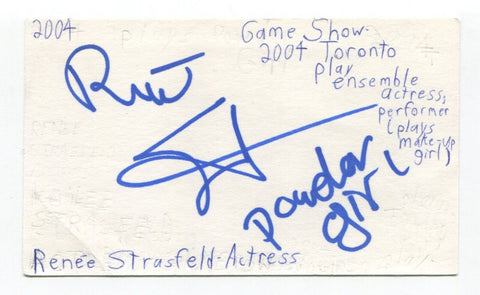 Renee Strasfeld Signed 3x5 Index Card Autographed Actress Game Show