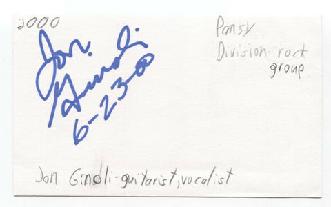 Pansy Division - Joe Ginoli Signed 3x5 Index Card Autographed Signature