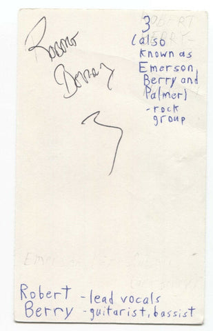 Robert Berry Signed 3x5 Index Card Autographed Signature Band 3