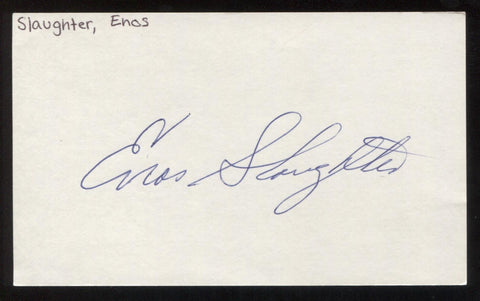 Enos Slaughter Signed 3x5 Index Card Autographed Vintage Baseball Hall of Fame