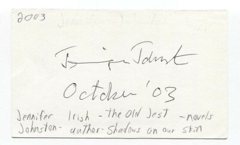 Jennifer Johnston Signed 3x5 Index Card Autographed Signature Irish Author