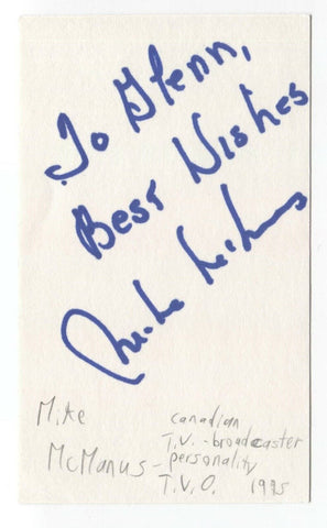 Mike McManus Signed 3x5 Index Card Autographed Signature Journalist Broadcaster