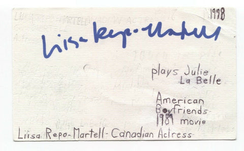 Liisa Repo-Martell Signed 3x5 Index Card Autographed Signature Actress