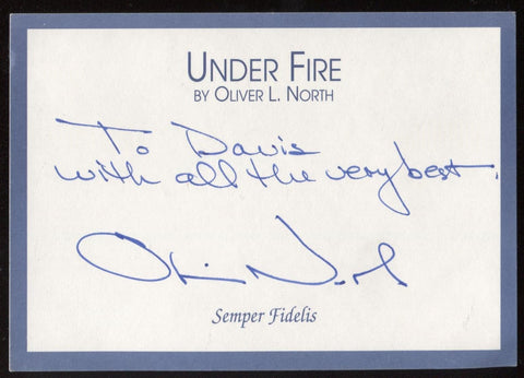 Oliver North Signed Book Plate Card Autographed Signature AUTO Under Fire 