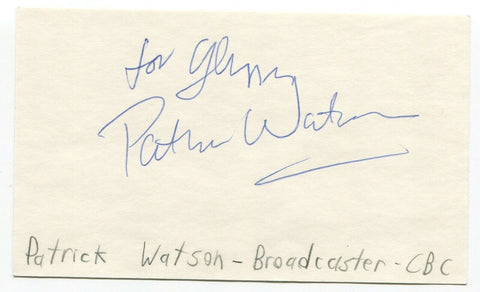 Patrick Watson Signed 3x5 Index Card Autographed Canadian Broadcaster Author