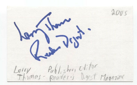 Larry Thomas Signed 3x5 Index Card Autographed Signature Readers Digest Editor
