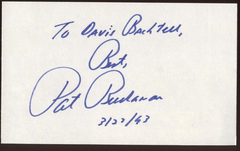 Pat Buchanan Signed Index Card Signature Autographed AUTO