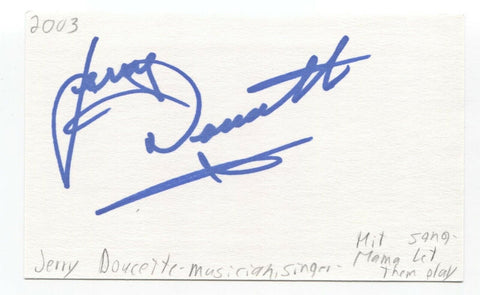 Jerry Doucette Signed 3x5 Index Card Autographed Signature Singer