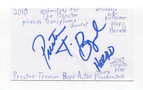 Preston Truman Boyd Signed 3x5 Index Card Autographed Actor Young Frankenstein