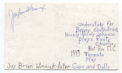 Jay Brian Winnick Signed 3x5 Index Card Autographed Signature Actor