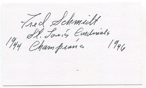 Fred Schmidt Signed 3x5 Index Card Autographed MLB Baseball St Louis Cardinals