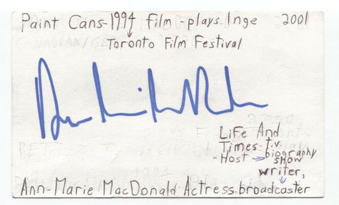 Anne-Marie MacDonald Signed 3x5 Index Card Autographed Signature Actress