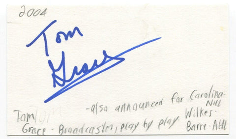 Tom Grace Signed 3x5 Index Card Autographed NHL Hockey Broadcaster