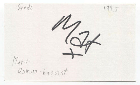 Suede - Mat Osman Signed 3x5 Index Card Autographed Signature